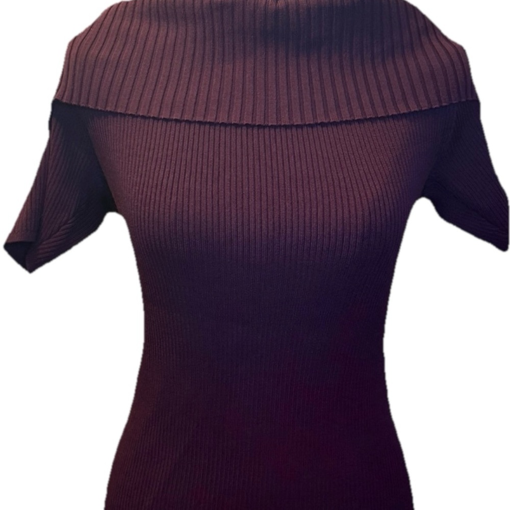 Stylish Burgundy Off The Shoulder Short Sleeve Sweater by 7th Avenue, Large, NWT - Picture 2 of 13